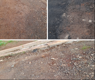 Perigo: Avenida com asfalto precário; as pedras se soltaram do chão