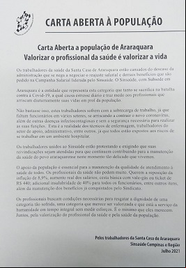 Carta aberta do Sinsaúde
